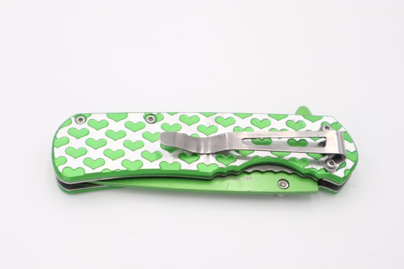 Photo 3 of BRIGHT GREEN AND SILVER HEART PRINT POCKET KNIFE NEW