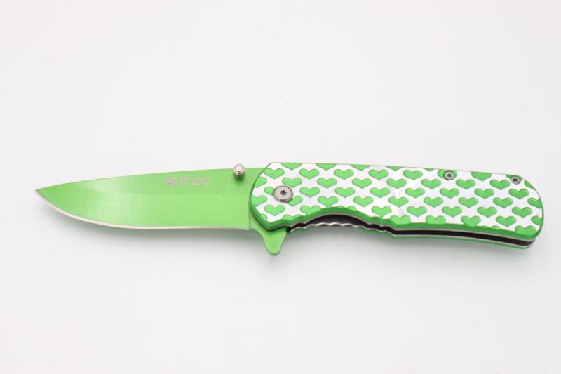 Photo 1 of BRIGHT GREEN AND SILVER HEART PRINT POCKET KNIFE NEW