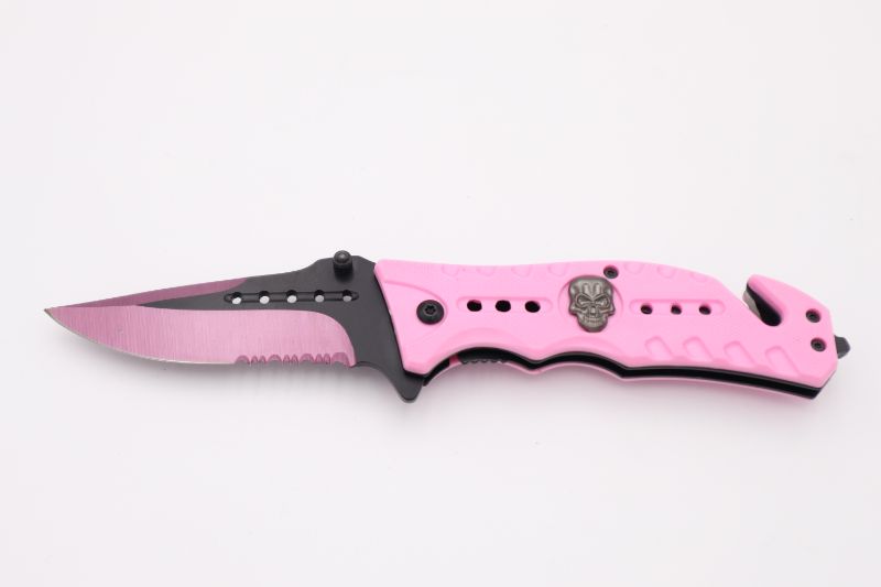 Photo 1 of 4.5 INCH PINK SKULL TRACK POCKET KNIFE NEW