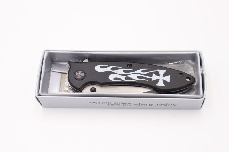 Photo 2 of CHOPPER FLAME 4.25" BLACK POCKET KNIFE NEW