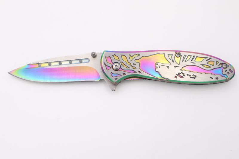 Photo 1 of 4.5" DEER RAINBOW CLIP POCKET KNIFE NEW