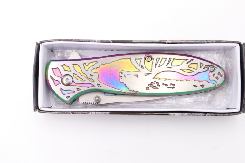 Photo 2 of 4.5" DEER RAINBOW CLIP POCKET KNIFE NEW