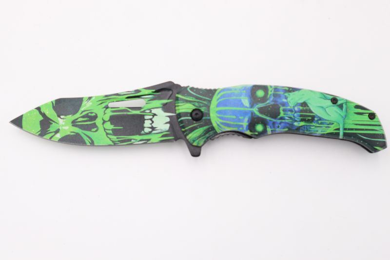 Photo 1 of 4.75" GREEN CAT EYE CLIP POCKET KNIFE 