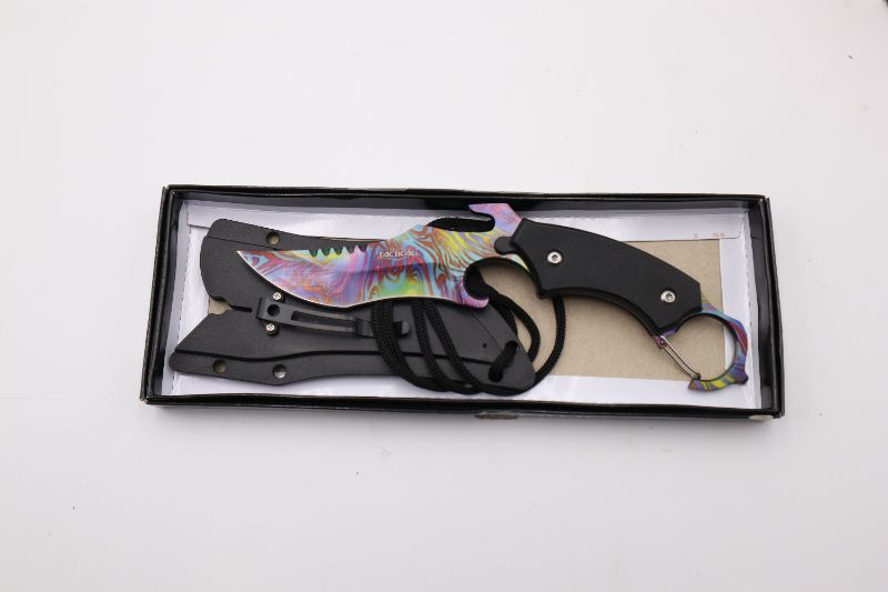 Photo 2 of OIL SLICK CURVED KNIVE WITH CASE AND CLIP NEW 