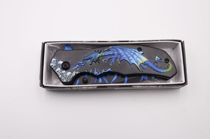 Photo 2 of 4.75 INCH BLUE DRAGONS FLAME KNIFE NEW 