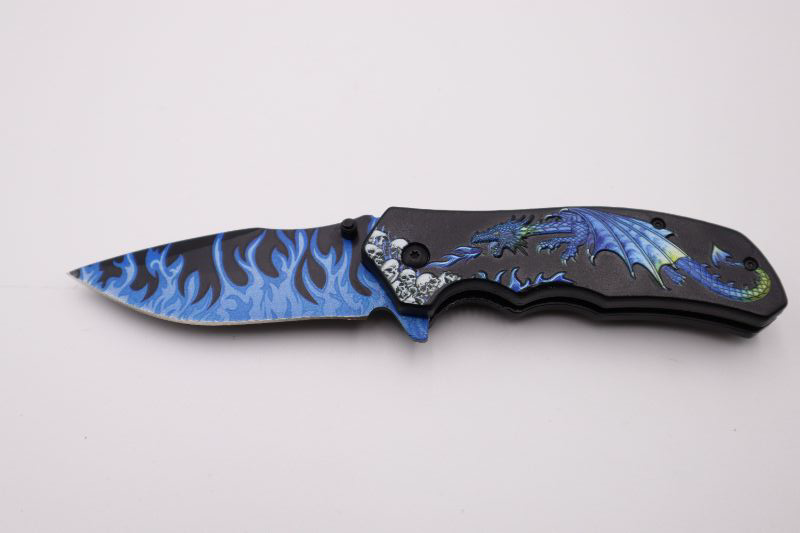 Photo 1 of 4.75 INCH BLUE DRAGONS FLAME KNIFE NEW 