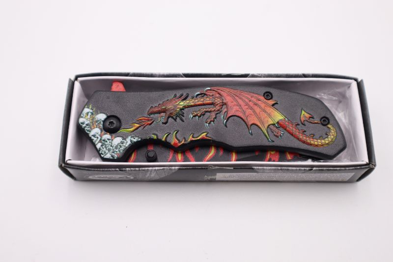 Photo 2 of 4.75 INCH RED DRAGON FLAME KNIFE NEW