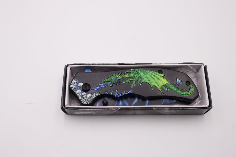 Photo 2 of 4.75INCH GREEN DRAGONS FLAME KNIFE NEW