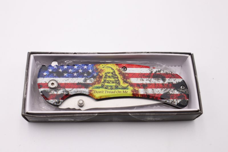 Photo 2 of 3 INCH BLADE DONT TREAD ON ME AMERICAN FLAG POCKET KNIFE WITH YELLOW AND SNAKE NEW