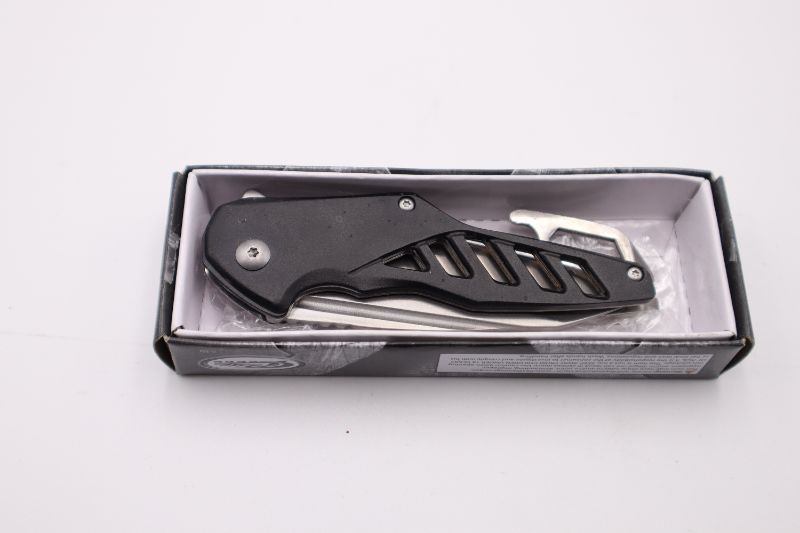 Photo 2 of 3.5 INCH BLADE BLACK WITH SLOTS POCKET KNIFE NEW