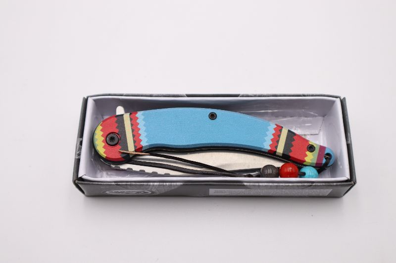 Photo 2 of 3.75 INCH BLUE NATIVE WITH BEADS POCKET KNIFE NEW