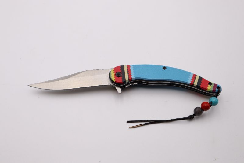 Photo 1 of 3.75 INCH BLUE NATIVE WITH BEADS POCKET KNIFE NEW