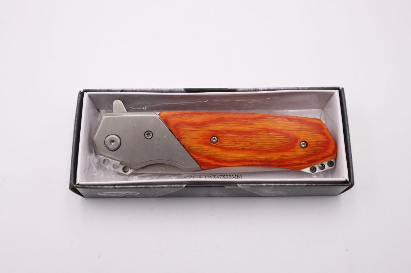 Photo 1 of 3.5 INCH RITE EDGE SILVER BROWN WOOD POCKET KNIFE NEW 