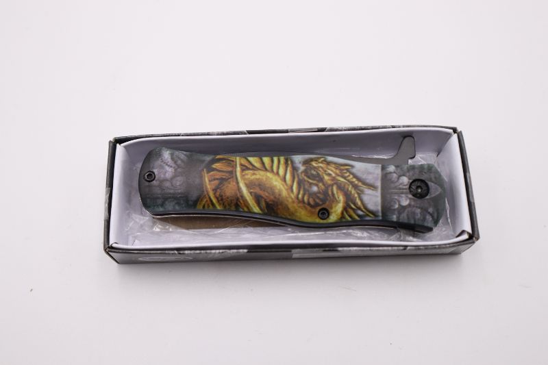 Photo 2 of 3.5 INCH YELLOW DRAGON POCKET KNIFE NEW