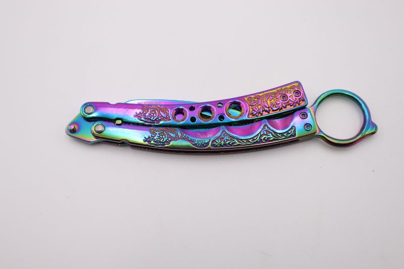 Photo 3 of CURVED RAINBOW WITH 3D PRINT BUTTERFLY PRACTICE POCKET KNIFE NEW 