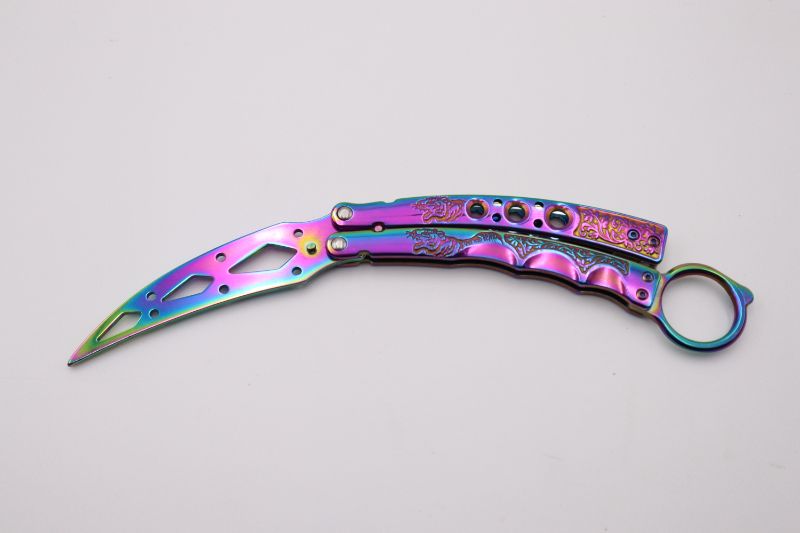 Photo 1 of CURVED RAINBOW WITH 3D PRINT BUTTERFLY PRACTICE POCKET KNIFE NEW 