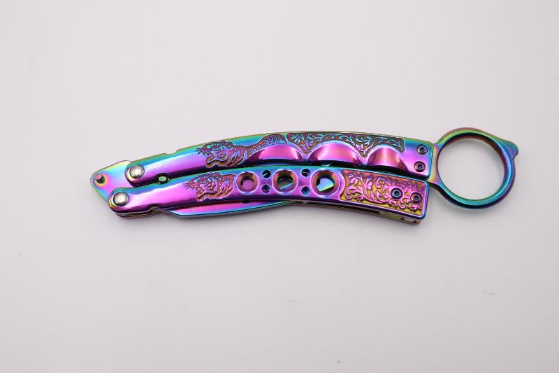 Photo 2 of CURVED RAINBOW WITH 3D PRINT BUTTERFLY PRACTICE POCKET KNIFE NEW 