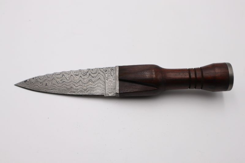 Photo 2 of 9.5 SGIAN DUBH WOOD DAMASCUS KNIFE NEW 