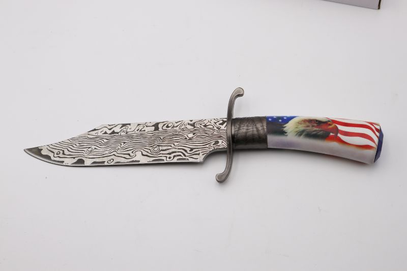 Photo 1 of 12 EAGLE BOWIE ETCH BALD DAMASCUS KNIFE NEW 