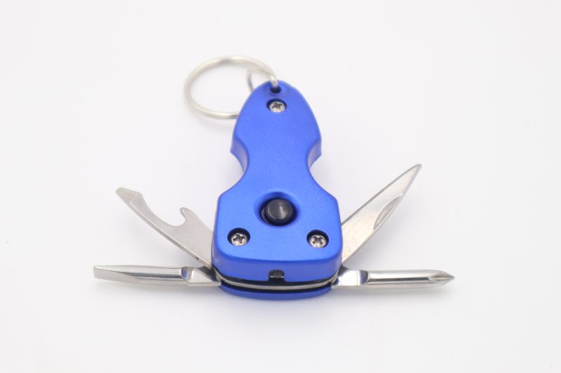 Photo 1 of TACTICAL SURVIVAL POCKET MULTI-TOOL KEYCHAIN WITH FLASHLIGHT KNIFE BOTTLE OPENER AND A FLAT HEAD AND PHILPS HEAD SCREWDRIVERS BLUE NEW