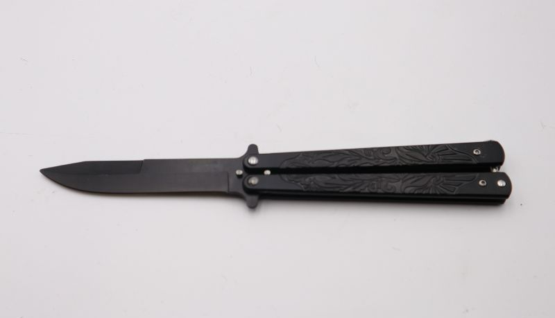 Photo 1 of 4 INCH BLACK WITH SWIRL PRINT BUTTERFLY KNIFE NEW 