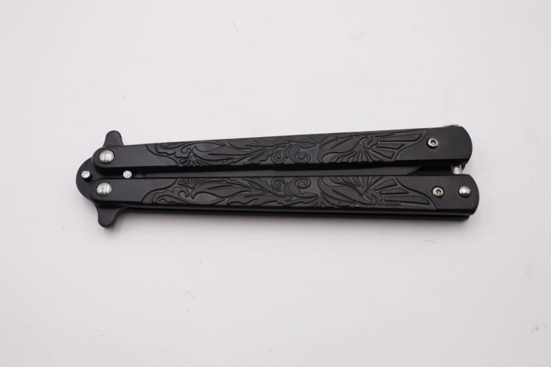 Photo 2 of 4 INCH BLACK WITH SWIRL PRINT BUTTERFLY KNIFE NEW 
