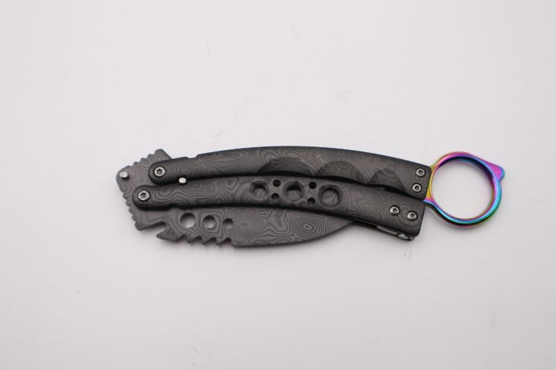 Photo 2 of 4 INCH BLACK SWIRL CLAW WITH RAINBOW HANDLE BUTTERFLY KNIFE NEW 