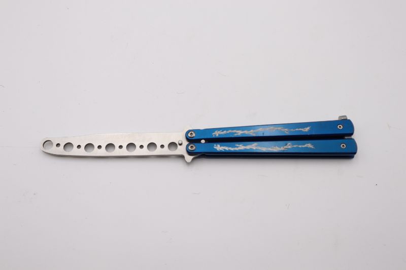 Photo 1 of 4 INCH BLUE SILVER BUTTERFLY PRACTICE KNIFE WITH DESIGN NEW 