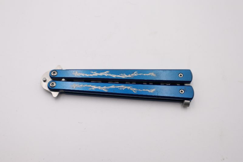 Photo 2 of 4 INCH BLUE SILVER BUTTERFLY PRACTICE KNIFE WITH DESIGN NEW 