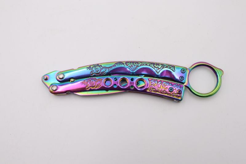 Photo 2 of 4 INCH RAINBOW TIGER CLAW PRACTICE BUTTERFLY KNIFE NEW 