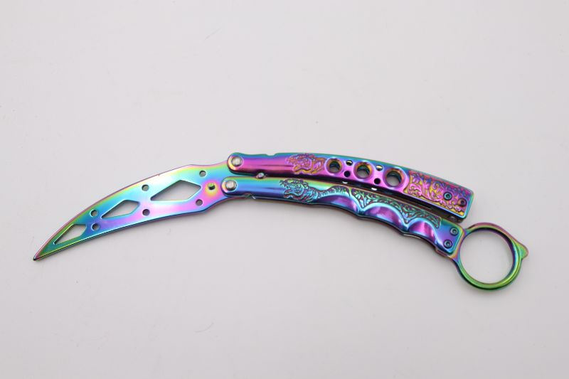 Photo 1 of 4 INCH RAINBOW TIGER CLAW PRACTICE BUTTERFLY KNIFE NEW 