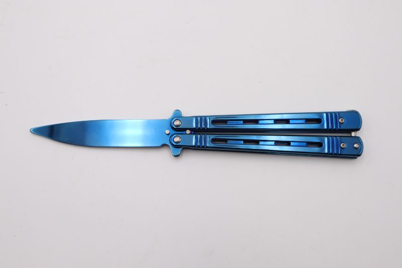 Photo 1 of 3.75 INCH BLUE BUTTERFLY KNIFE NEW -- prop knife 