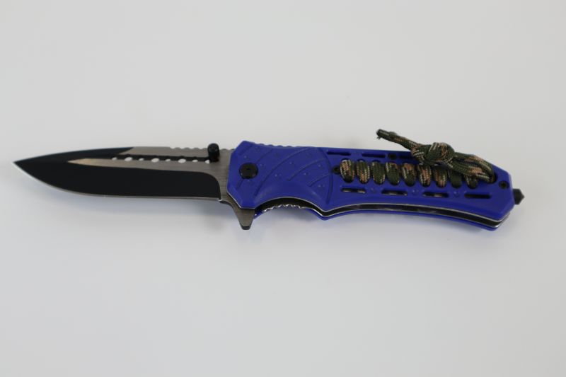 Photo 1 of BLUE POCKET KNIFE WITH CAMO ROPE STRING ATTACHED NEW 