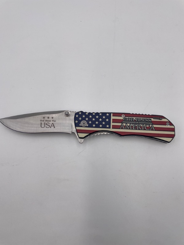 Photo 2 of 4.5 INCH GOD BLESS AMERICAN C-2021 POCKET KNIFE NEW 