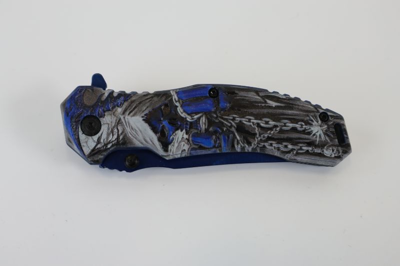 Photo 2 of DARK BLUE SKULL WITH CHAINS POCKET KNIFE NEW 