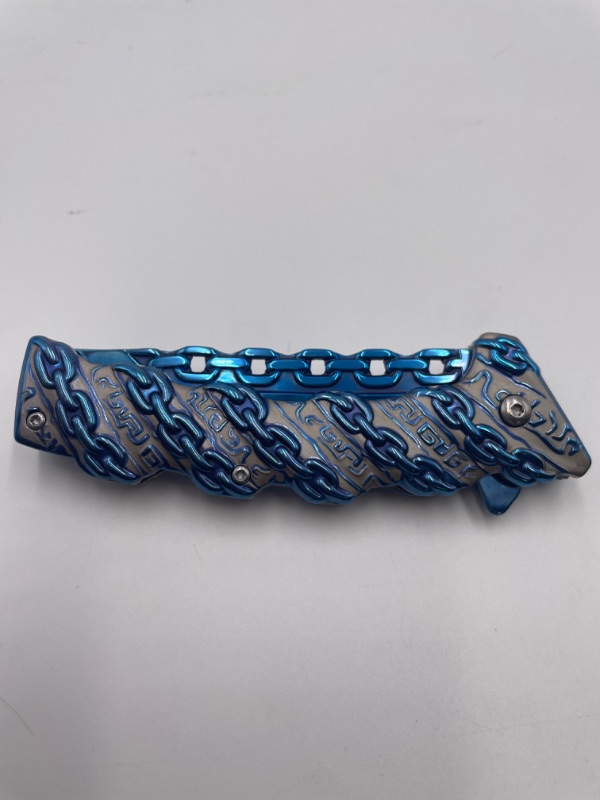 Photo 1 of BLUE GREY CHAINS POCKET KNIFE WITH 3D CHAINS BLADE NEW 