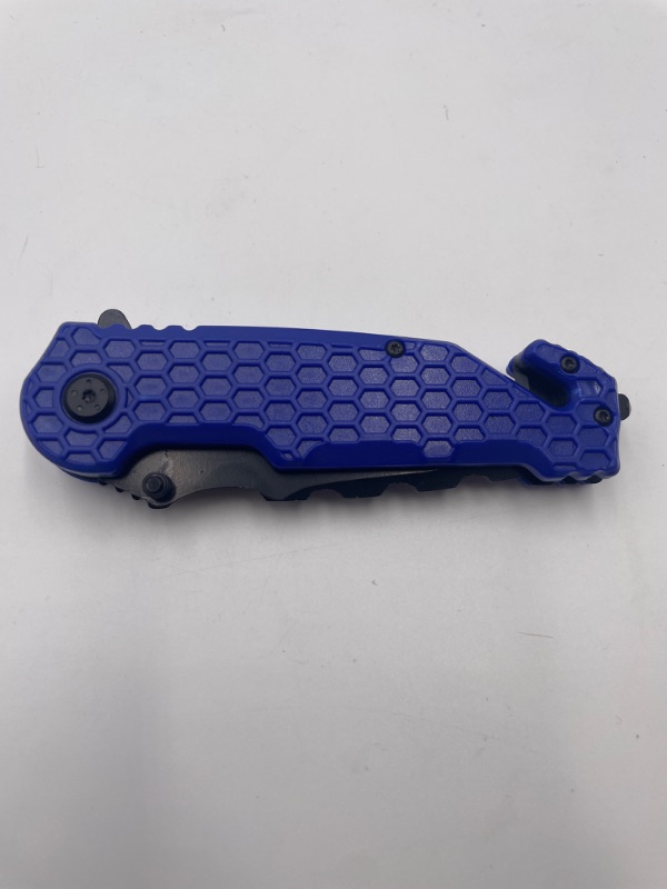 Photo 1 of BLUE BLACK HONEYCOMB POCKET KNIFE WITH WINDOW BREAKER AND QUICK SLICER NEW 