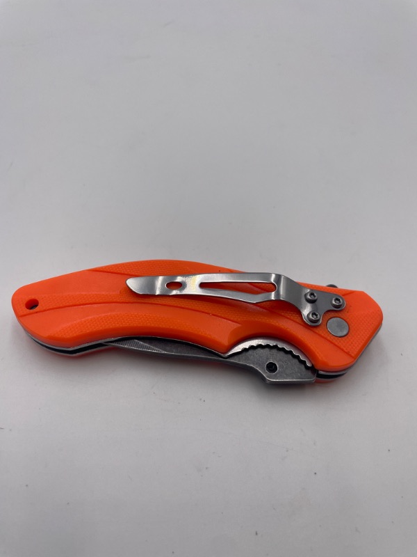 Photo 3 of 4.5 INCH GROOVE ORANGE CLIP POCKET KNIFE NEW 