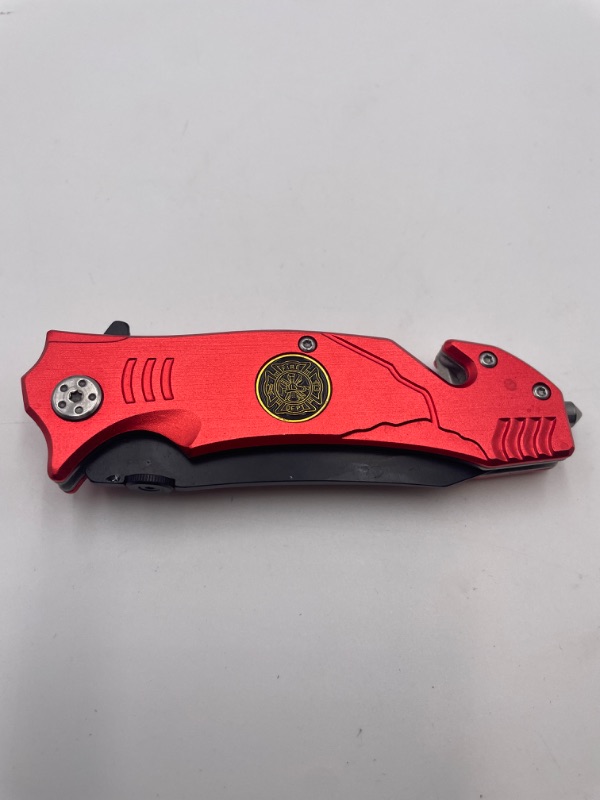 Photo 1 of 4.5 INCH FIRE FIGHTER RED CLIP POCKET KNIFE QUICK CUTTER WITH WINDOW BREAKER NEW 