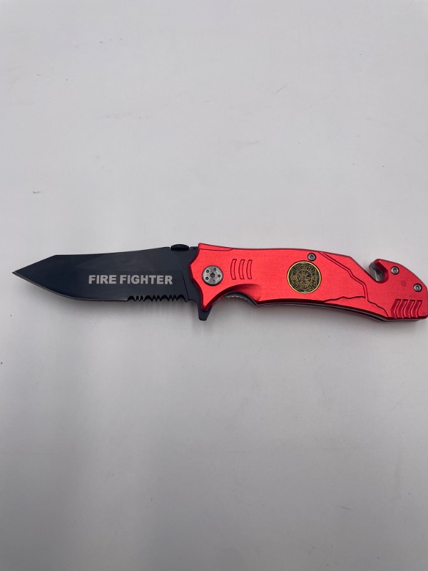 Photo 2 of 4.5 INCH FIRE FIGHTER RED CLIP POCKET KNIFE QUICK CUTTER WITH WINDOW BREAKER NEW 