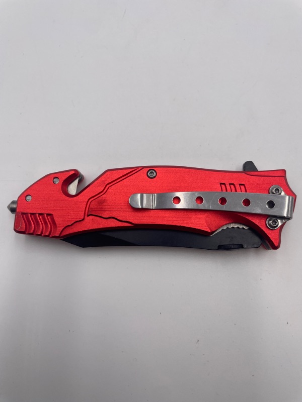 Photo 3 of 4.5 INCH FIRE FIGHTER RED CLIP POCKET KNIFE QUICK CUTTER WITH WINDOW BREAKER NEW 