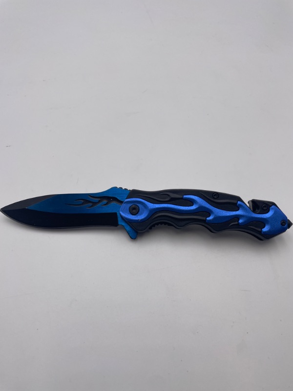 Photo 2 of BLACK BLUE FLAME POCKET KNIFE WINDOW BREAKER NEW 