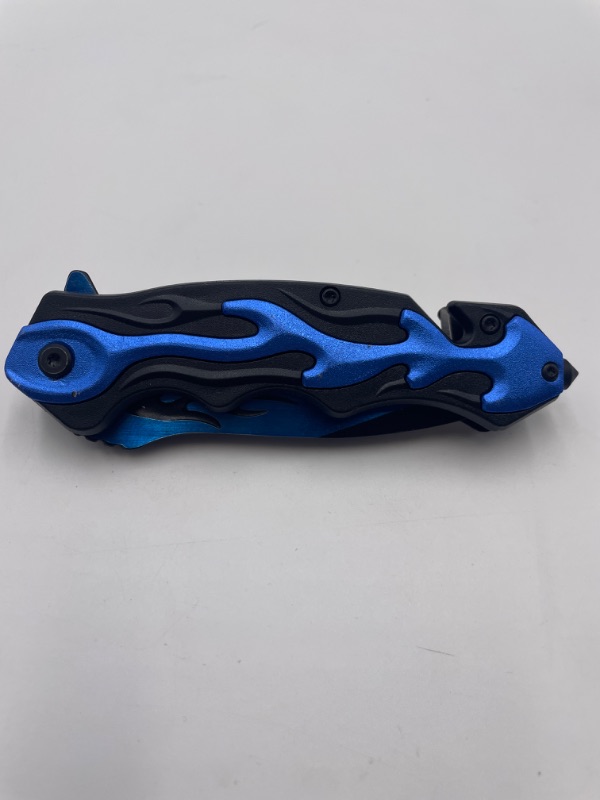 Photo 1 of BLACK BLUE FLAME POCKET KNIFE WINDOW BREAKER NEW 