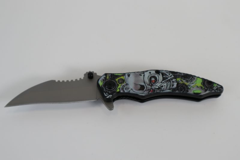 Photo 1 of GREY MECHANICAL SKULL WITH RED EYES POCKET KNIFE NEW 