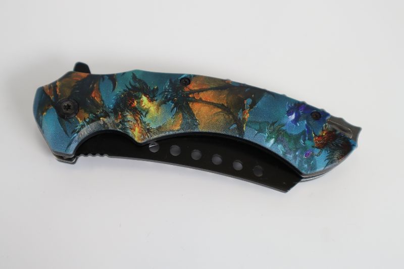 Photo 2 of BLUE ORANGE BLACK FIRE  BREATHING DRAGON POCKET KNIFE NEW