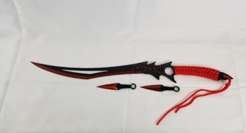 Photo 1 of KUNI RED SWORD WITH TWO SMALL THROWING KNIVES NEW