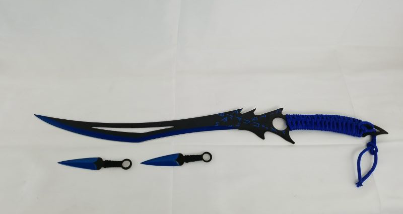 Photo 2 of KUNI BLUE SWORD WITH TWO SMALL THROWING KNIVES NEW