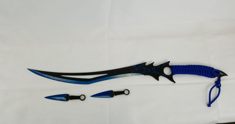 Photo 1 of KUNI BLUE SWORD WITH TWO SMALL THROWING KNIVES NEW