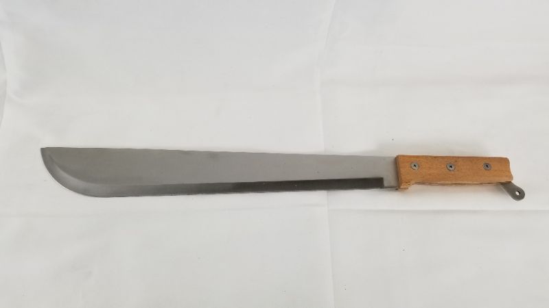 Photo 1 of 15 INCH BLADE MACHETE KNIFE WITWOODEN HANDLE CASE CAN LOOP ONTO BELT NEW