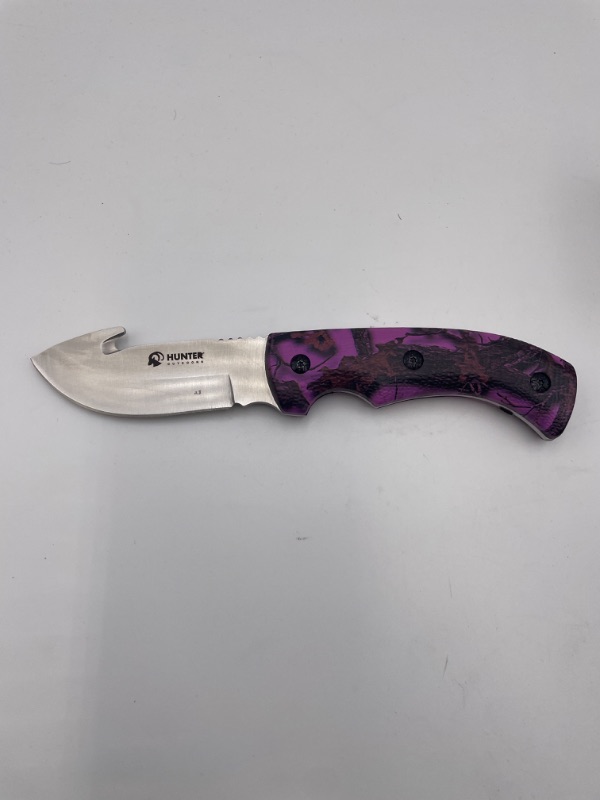 Photo 1 of HUNTER OUTDOORS PURPLE LEAF CAMO FISHING CUTTING KNIFE NEW 